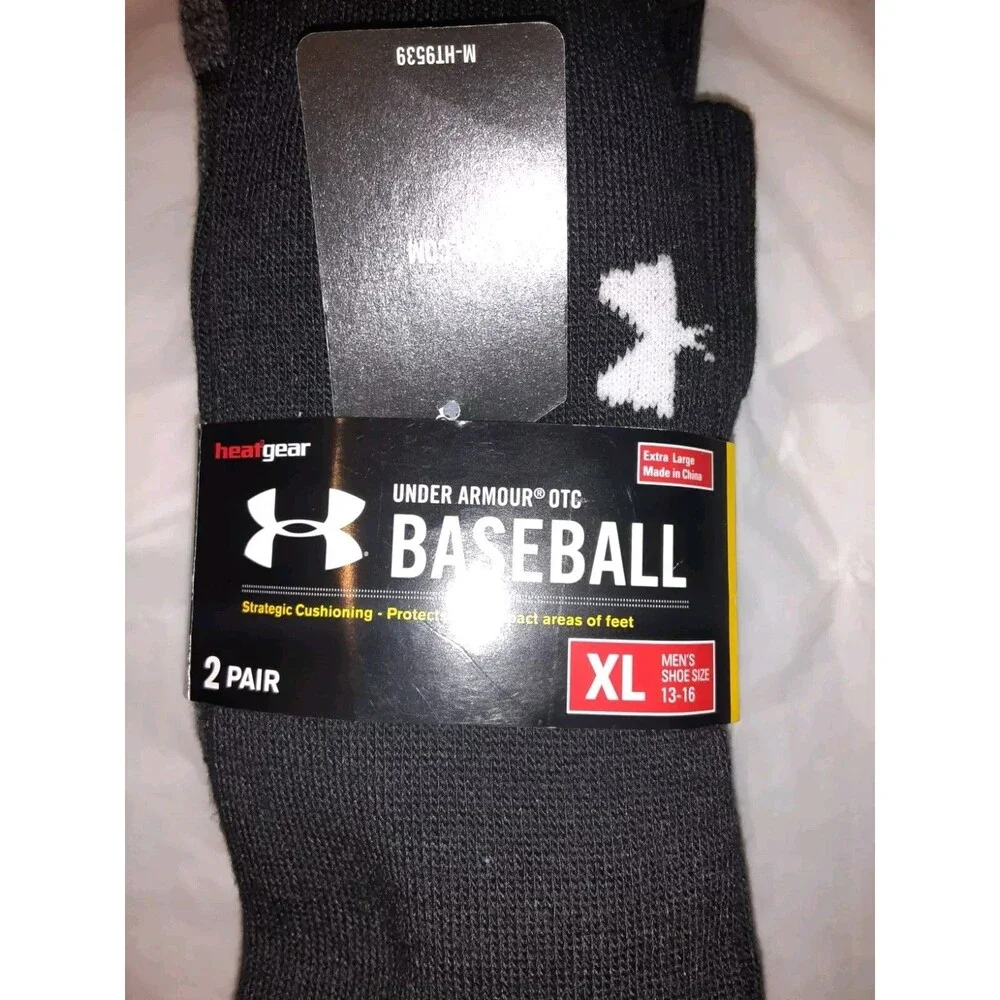 Under Armour Heat Gear Baseball 2 Pair Pack Men's Black Socks XL Size 13-16 NWT
